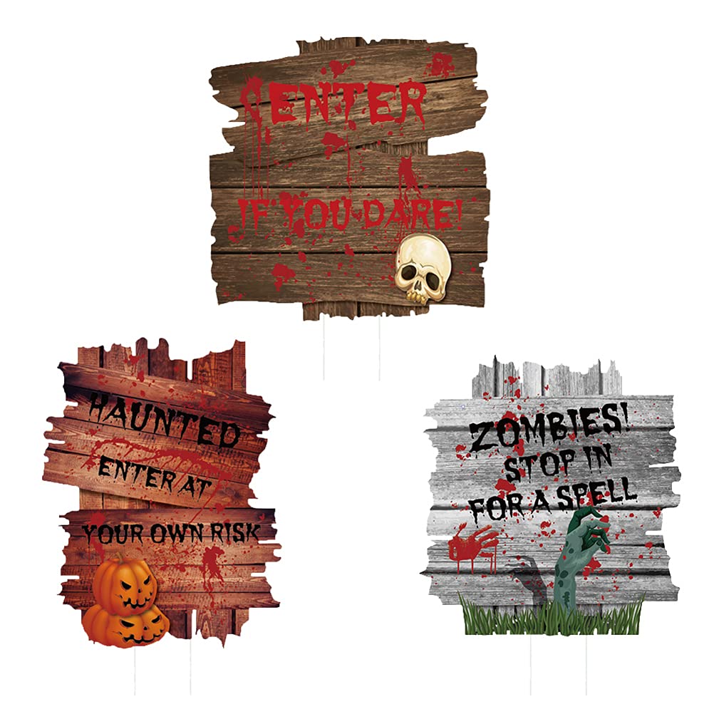 Amosfun Halloween Yard Signs - Set of 3 Spooky Lawn Decorations for Outdoor Halloween Party Decor | Haunted House, Front Porch & Garden Scare Decor