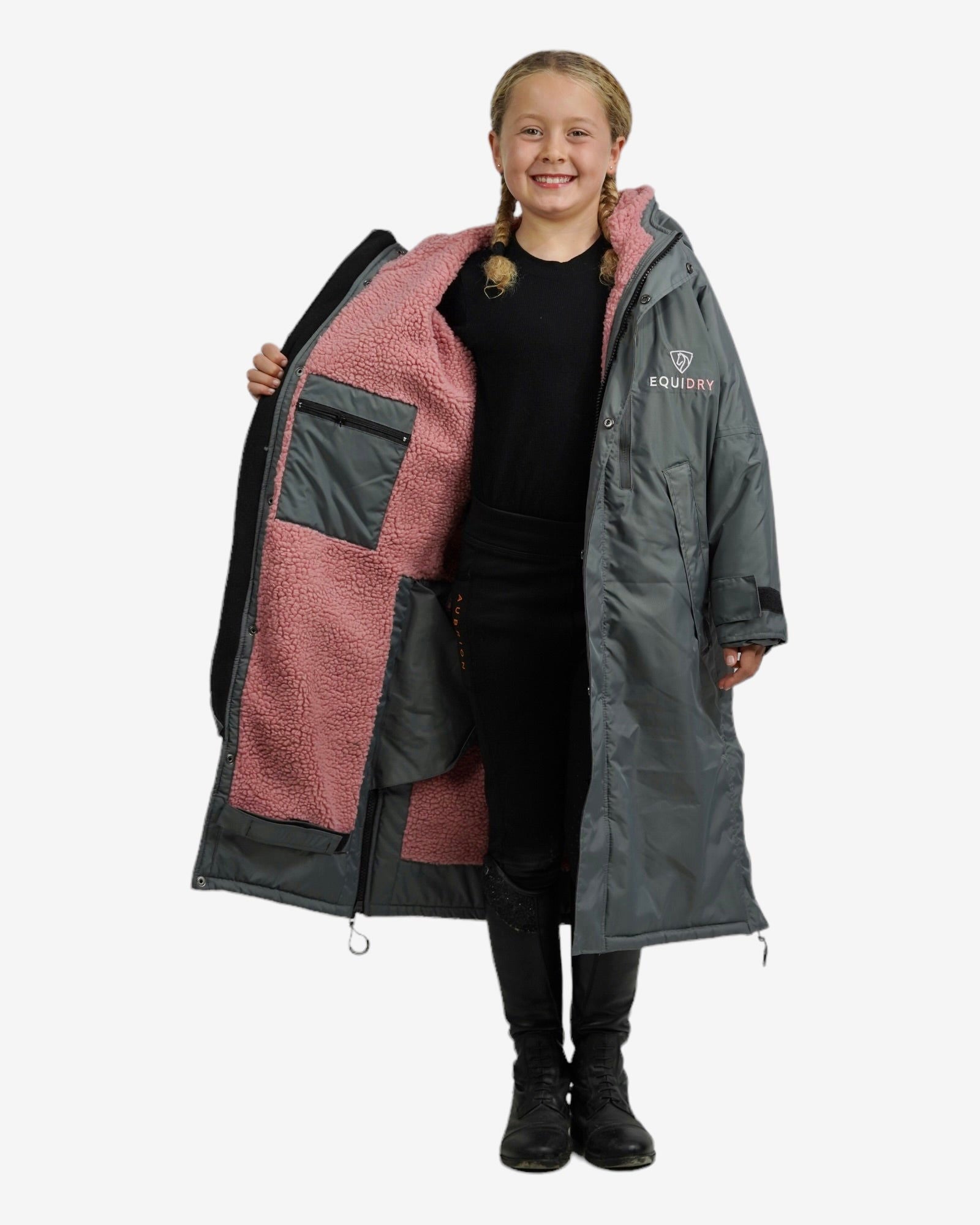 Evolution Kids' Thick Fleece Hooded Jacket - Charcoal & Pale Pink | Warm Winter Coat for Boys & Girls | Outdoor Play & School Wear