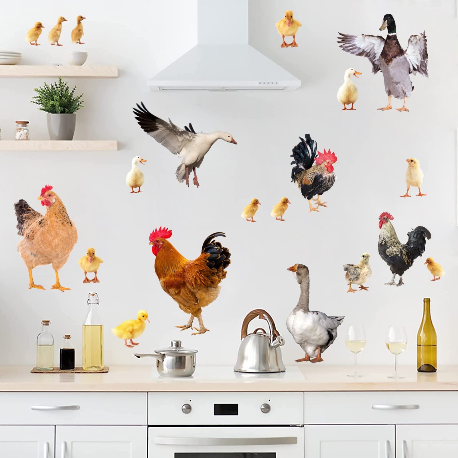Funny Peel and Stick Chicken Rooster Wall Decals - Farm Animal Kitchen Wall Stickers for Cabinets, Doors & Windows - Cute Farmhouse Decor for Home, Nursery & Office