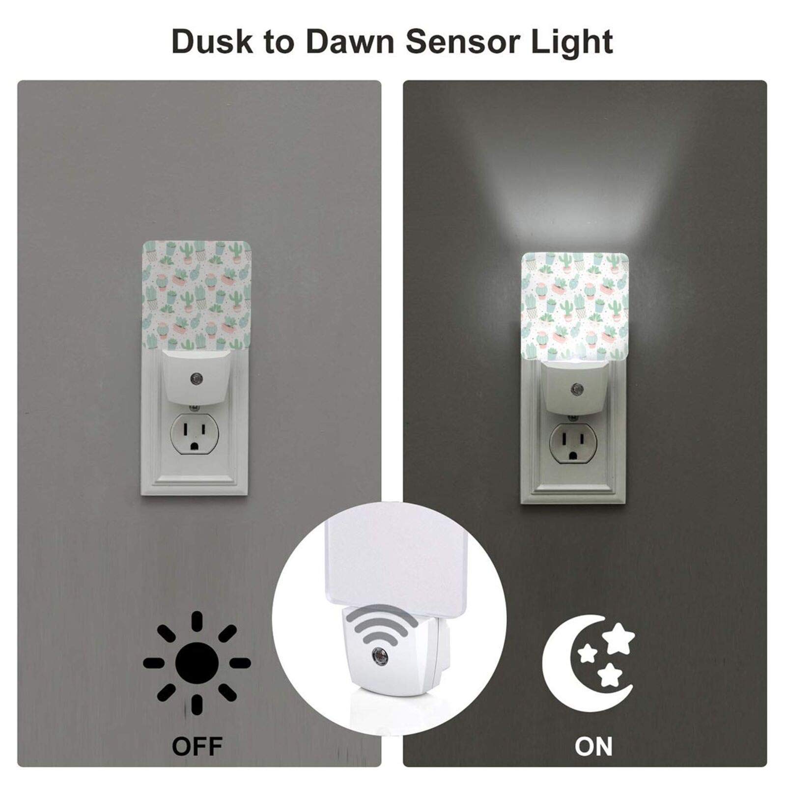 2 Pack Cute Cactus Succulent LED Night Lights with Auto Dusk to Dawn Sensor - Plug in Bedside Lamps for Kids & Adults - Perfect for Nursery, Bedroom, Bathroom Night Light Decor