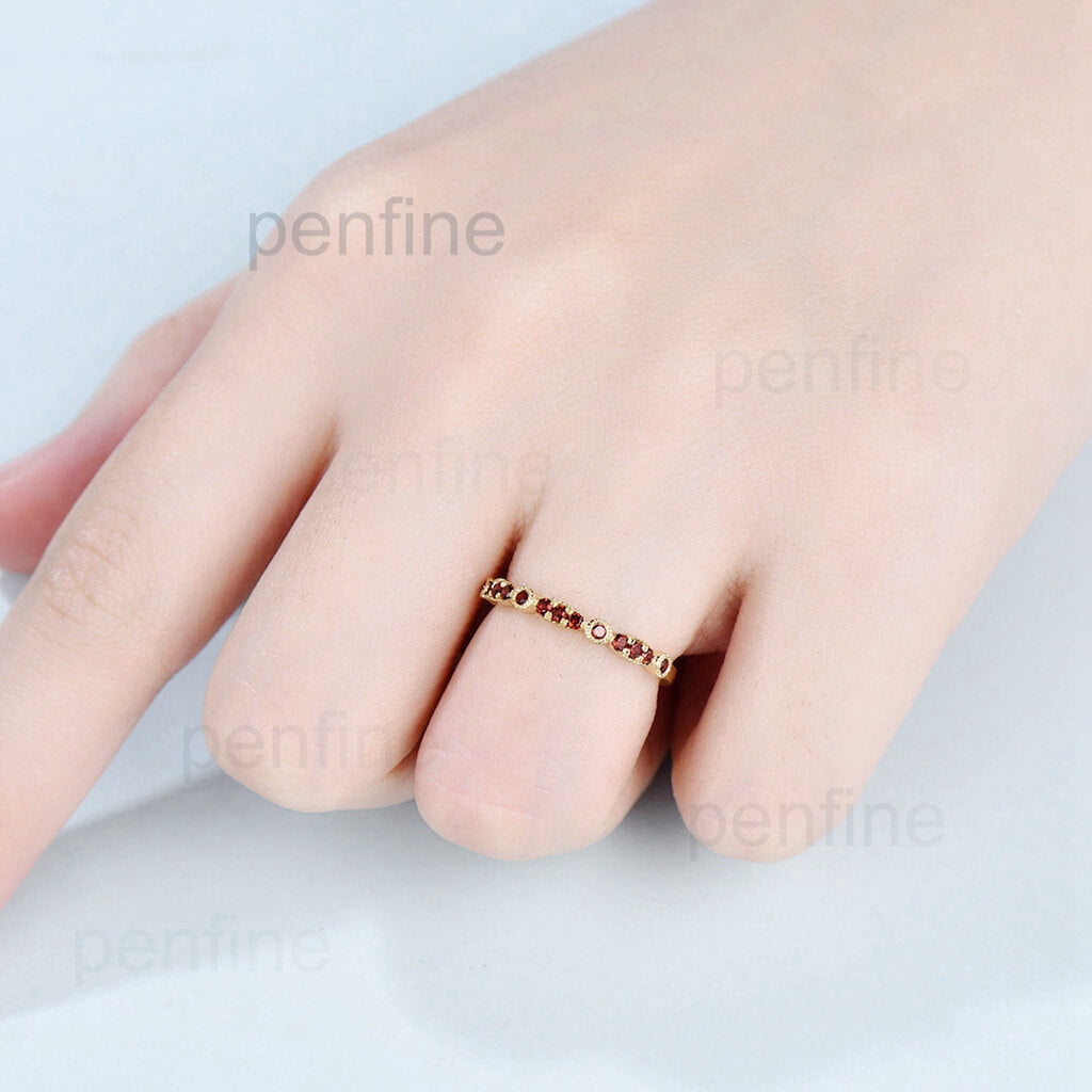 Art Deco Marquise Cut Garnet Wedding Band for Women - Solid 10K 14K 18K Yellow Gold Stackable Ring - Elegant Bridal Jewelry for Engagement, Anniversary & Everyday Wear