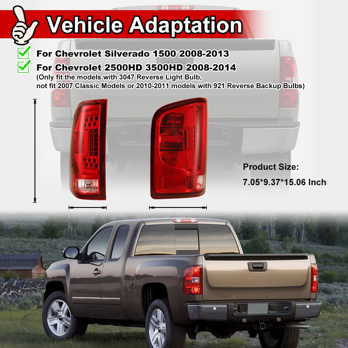 Nixon Offroad LED Tail Lights for Chevrolet Silverado 1500/2500HD/3500HD (2008-2014) - Chrome Housing with Red Lens - Direct Replacement Rear Lamp Assembly (1 Pair) - Perfect for Off-Roading, Truck Upgrades & Night Driving Safety