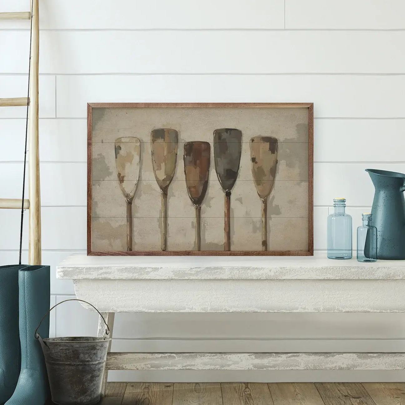 Vintage Boat Oars Wood Framed Wall Art Print - Nautical Decor for Living Room, Bedroom or Office - Perfect Coastal Home Decoration