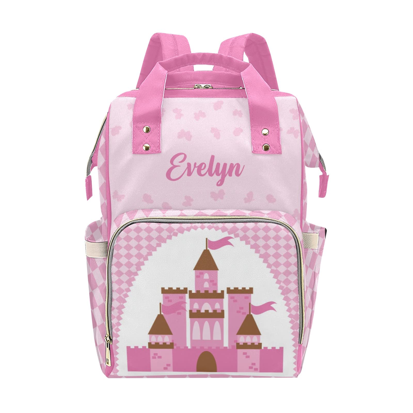 Custom Personalized Diaper Bag Backpack Tote - Princess Castle Pink Baby Shower Gift | Stylish & Functional Diaper Bag for Moms, Travel & Everyday Use
