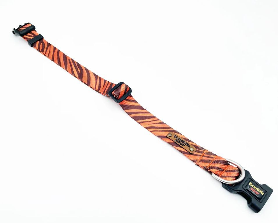 Handmade Orange Zebra Pattern Dog Collar - Durable Woven Fabric Pet Collar for Small, Medium & Large Dogs - Adjustable with D-Ring - Perfect for Walks, Training & Fashion - Tontik Shop
