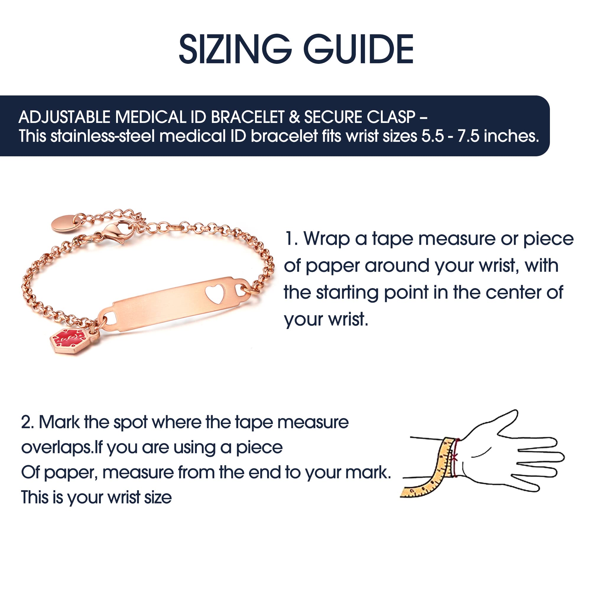 Divoti Pre-Engraved Simple Rolo Chain Medical Alert ID Bracelet for Women - Stylish Safety Jewelry for Emergency Medical Information, Allergies & Conditions - Perfect for Daily Wear, Travel & Outdoor Activities