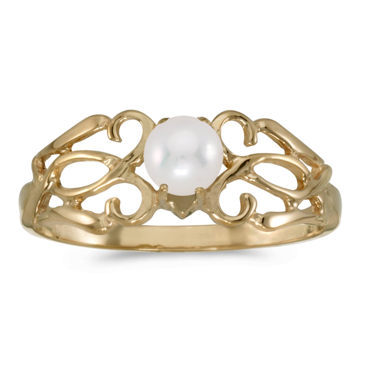 10k Yellow Gold Freshwater Cultured Pearl Filigree Ring for Women - Elegant Jewelry Gift for Anniversary, Wedding, or Special Occasion - Perfect for Bridal, Evening Wear, and Formal Events