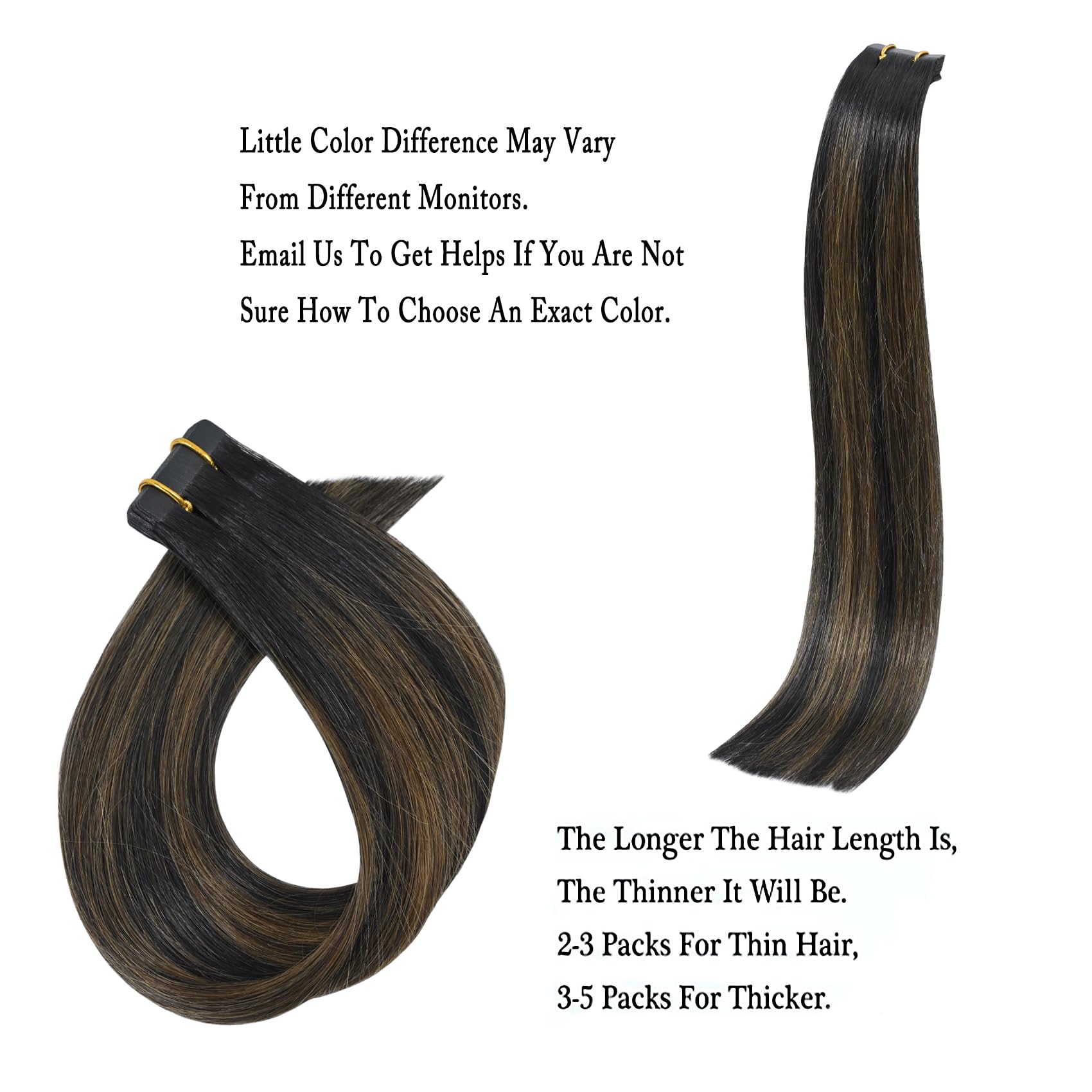Ombre Black to Light Brown Human Hair Extensions 16 Inch - Silky Straight 30g 20pcs Natural Black to Chestnut Brown Highlight Tape-in Hair | Perfect for Daily Styling, Parties & Special Occasions