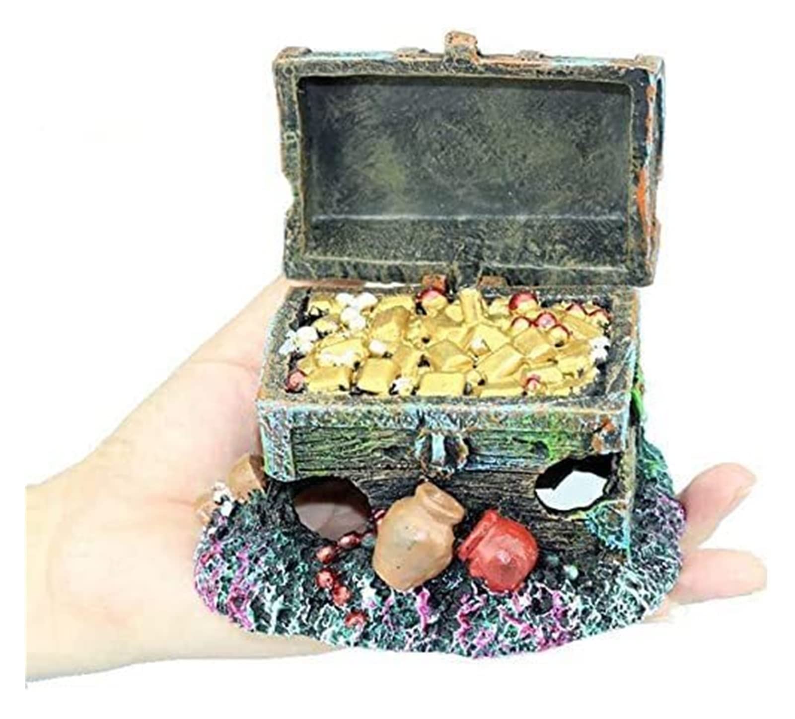 ALOMIN Resin Treasure Chest Fish Tank Decor for Home & Office Aquariums