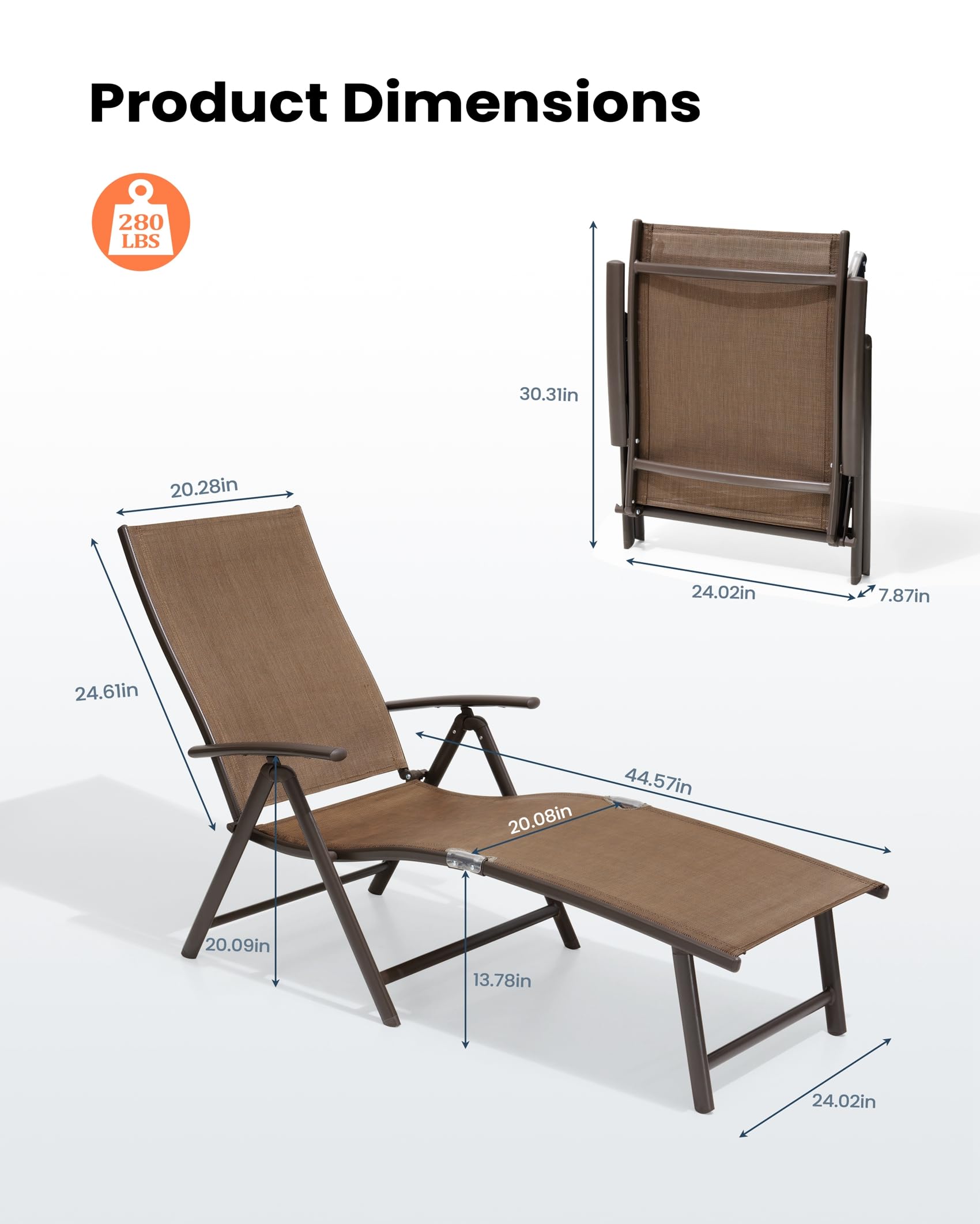 Pellebant Outdoor Chaise Lounge Set of 2 - Adjustable Aluminum Pool Lounge Chairs with Footrest - Foldable Patio Furniture for Beach, Poolside, Deck & Backyard Relaxation (2-Piece Set, Brown) - Perfect for Sunbathing, Lounging by the Pool, or Outdoor Entertaining