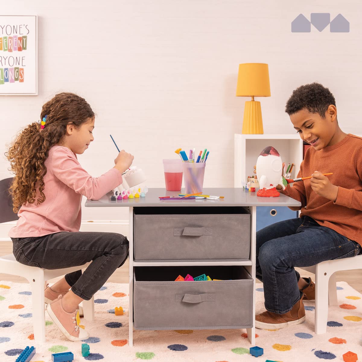 Milliard Kids Art Play Table and Chair Set - Wooden Activity Table with Storage Baskets, Modern Gray Playroom Furniture for Toddlers - Perfect for Drawing, Crafts & Learning Activities