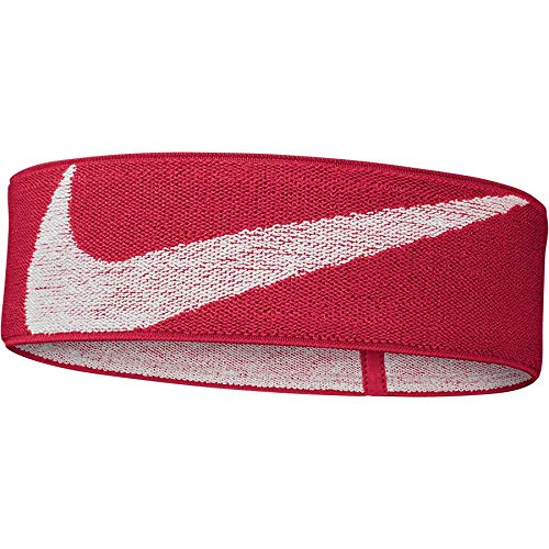 Nike Logo Knit Elastic Headband for Women & Men - Adjustable Sweatband for Running, Yoga, Workouts & Sports (Red) - Stay Cool & Comfortable During Exercise