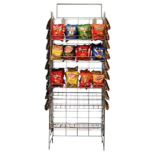 Sturdy Potato Chip Rack with 5 Adjustable Shelves & 48 Clips - Space-Saving Snack Organizer for Pantry, Kitchen, or Convenience Store Display