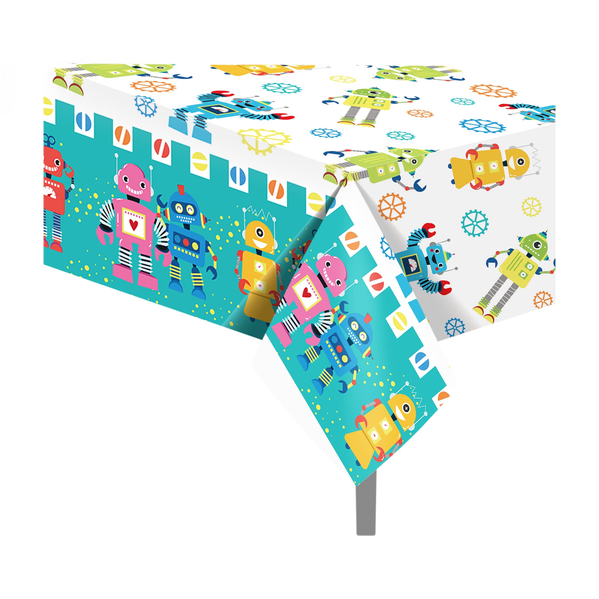 2Pcs Waterproof Robot Party Tablecloths - 54 x 87In Plastic Robot Cartoon Table Cover for Birthday Parties, Baby Showers & Themed Events | Durable Decorations for Kids' Celebrations