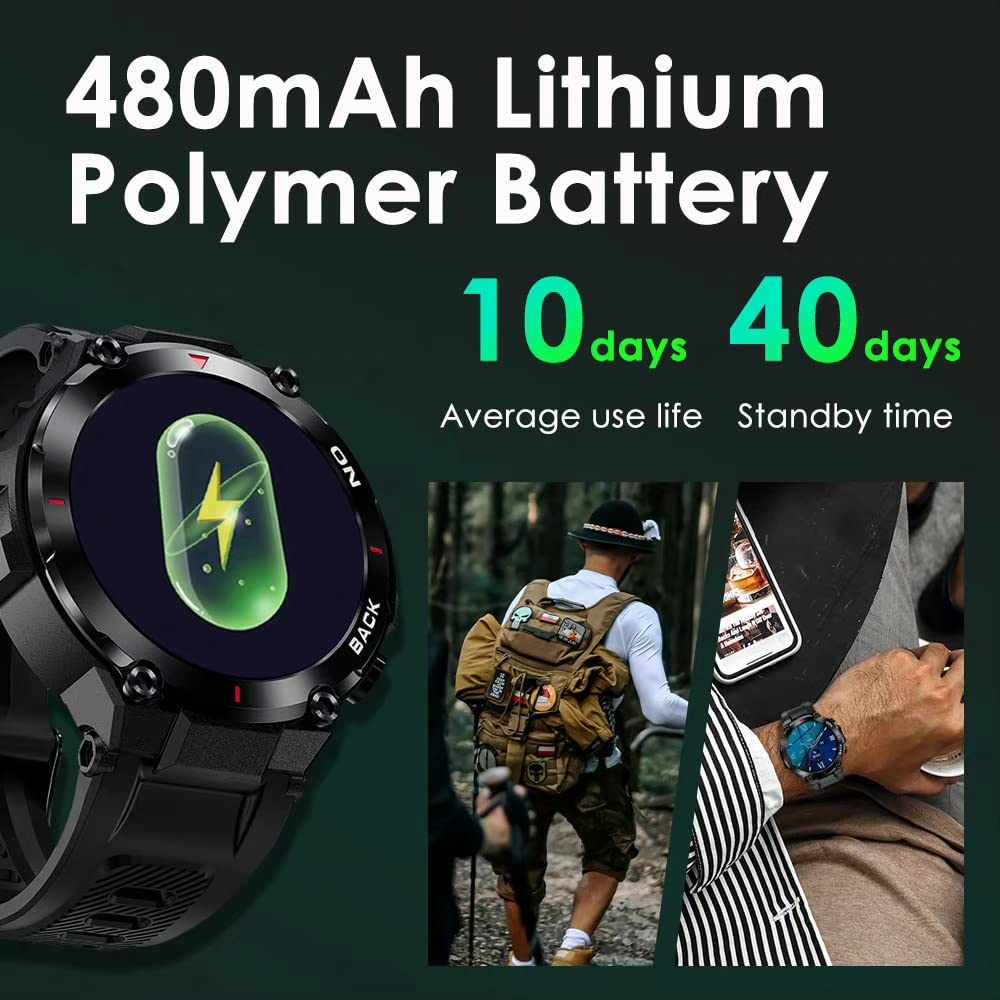Men's GPS Smart Watch for Android & iOS - Rugged Outdoor Sports Smartwatch with 480mAh Long Battery Life, Fitness Tracker for Steps, Heart Rate, Blood Oxygen & Sleep Monitoring - Perfect for Hiking, Running & Daily Activity Tracking