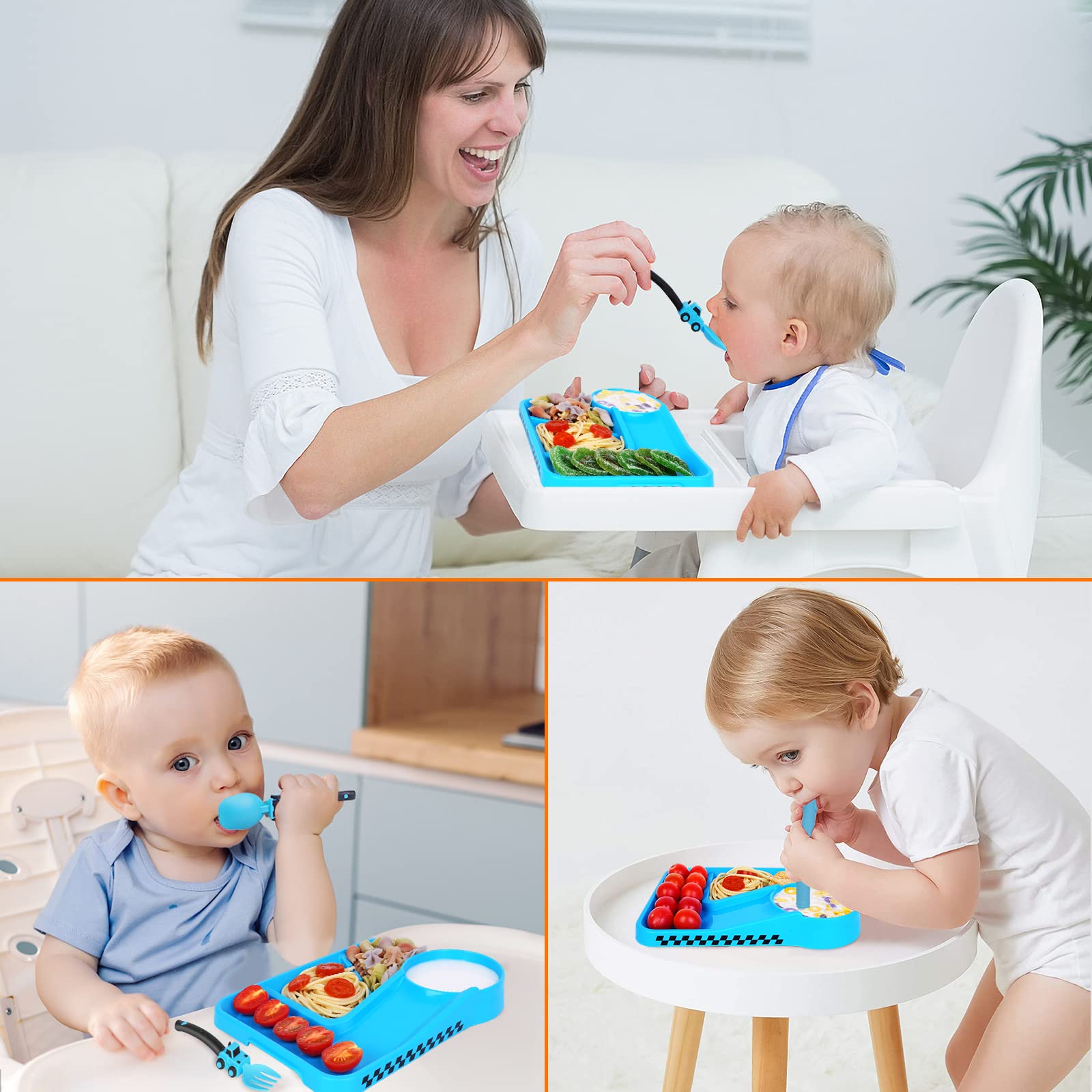 **Toddler Utensil Set with Removable Straw - BPA-Free Baby Plates & Feeding Set for Kids - Perfect for Stocking Stuffers, Birthday Gifts & Everyday Meals - Blue**    *(Use for home, daycare, travel, or as a thoughtful baby shower gift!)*