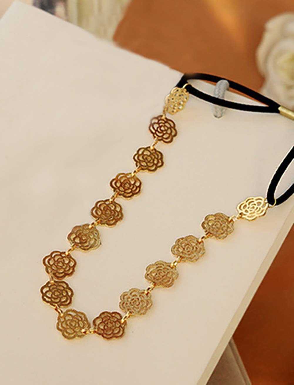 Fodattm 2PCS Sweet Rose Hollow Stretch Headbands - Women's Metal Hair Ropes & Hair Ornaments for Wedding, Party & Everyday Wear