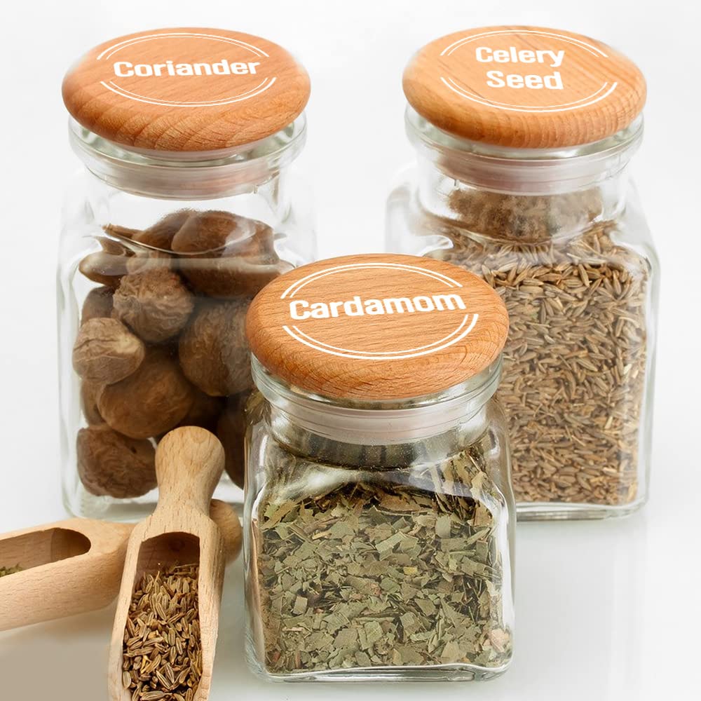 144 Pcs Transparent Spice Labels - Waterproof Kitchen Pantry Stickers with Preprinted White Letters for Jar Organization & Seasoning Names | Perfect for Spice Racks, Mason Jars & Pantry Storage