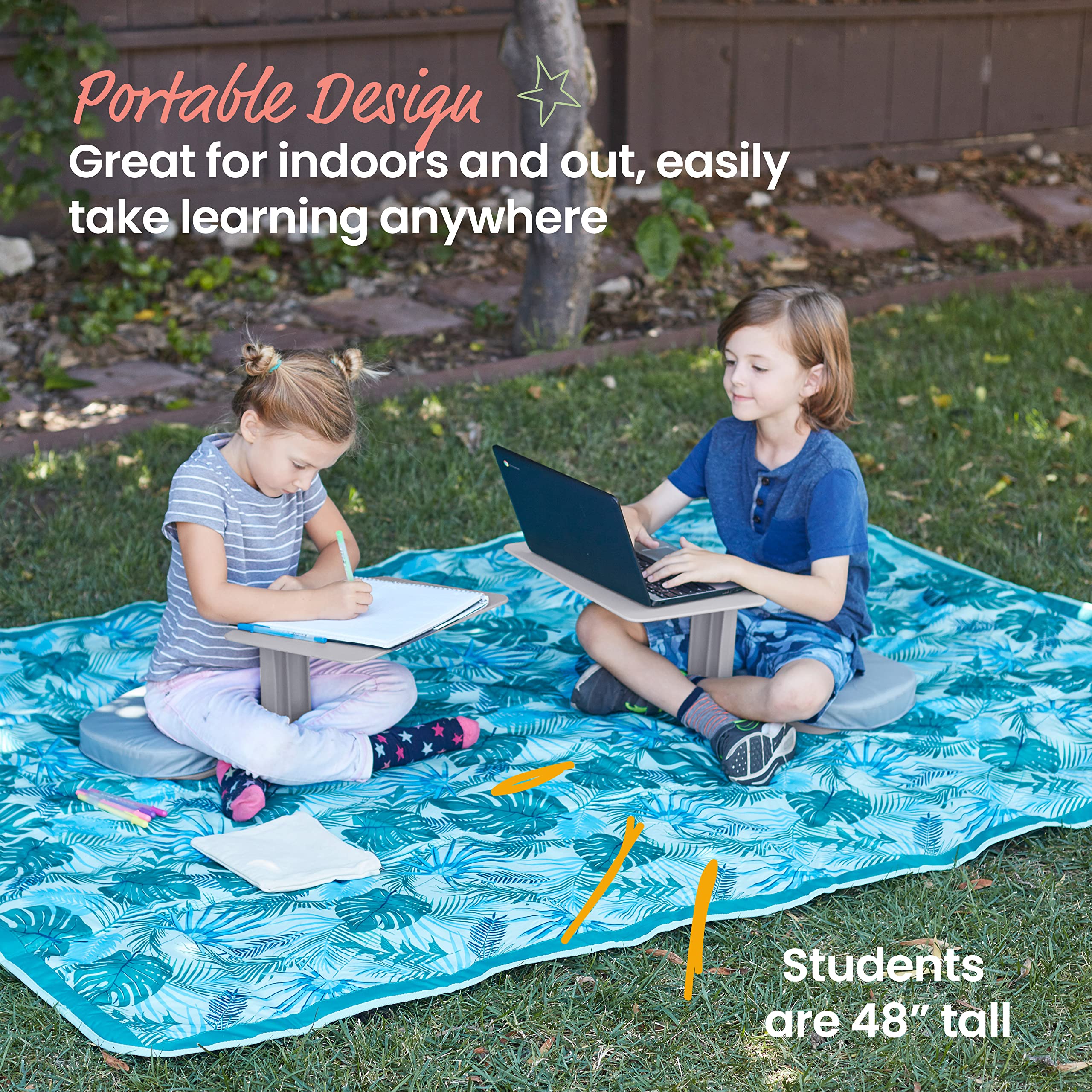 ECR4Kids The Surf Portable Lap Desk with Cushion - Light Grey Flexible Seating for Kids & Teens - Perfect for Homework, Reading, and Bedroom Use