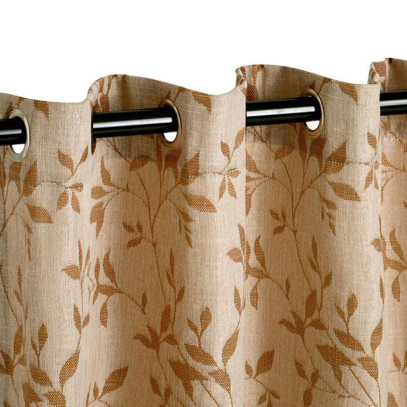 Ghera Jacquard Leaves Grommet Top Curtain Panel Set - Elegant Window Treatment for Living Room & Bedroom Decor