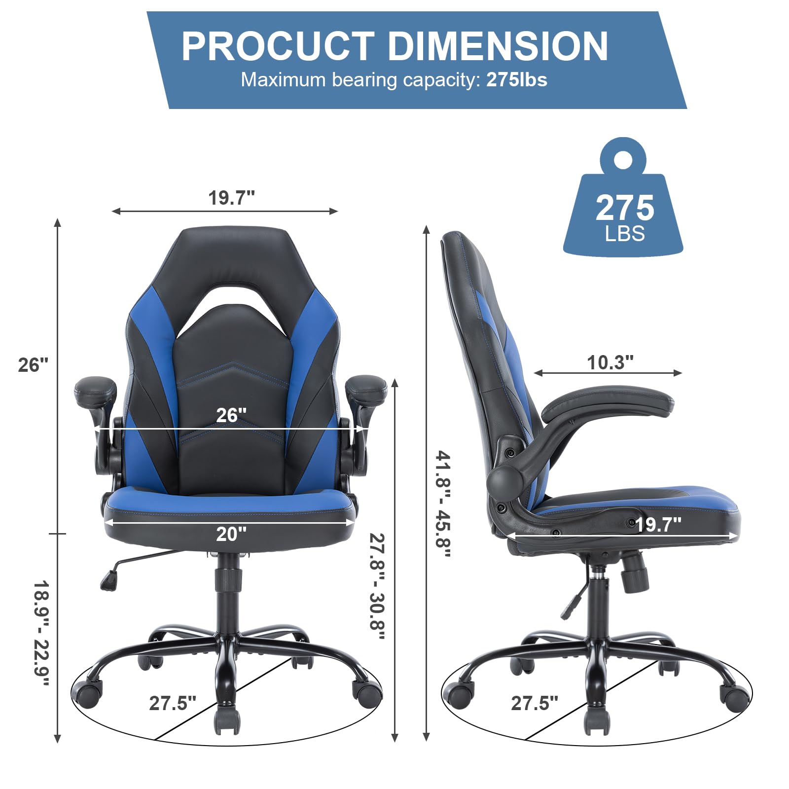 Ergonomic Gaming Chair with Adjustable Height & Flip-Up Armrests - Comfortable Office Desk Chair for Adults - Perfect for Long Gaming Sessions, Work from Home & Computer Use