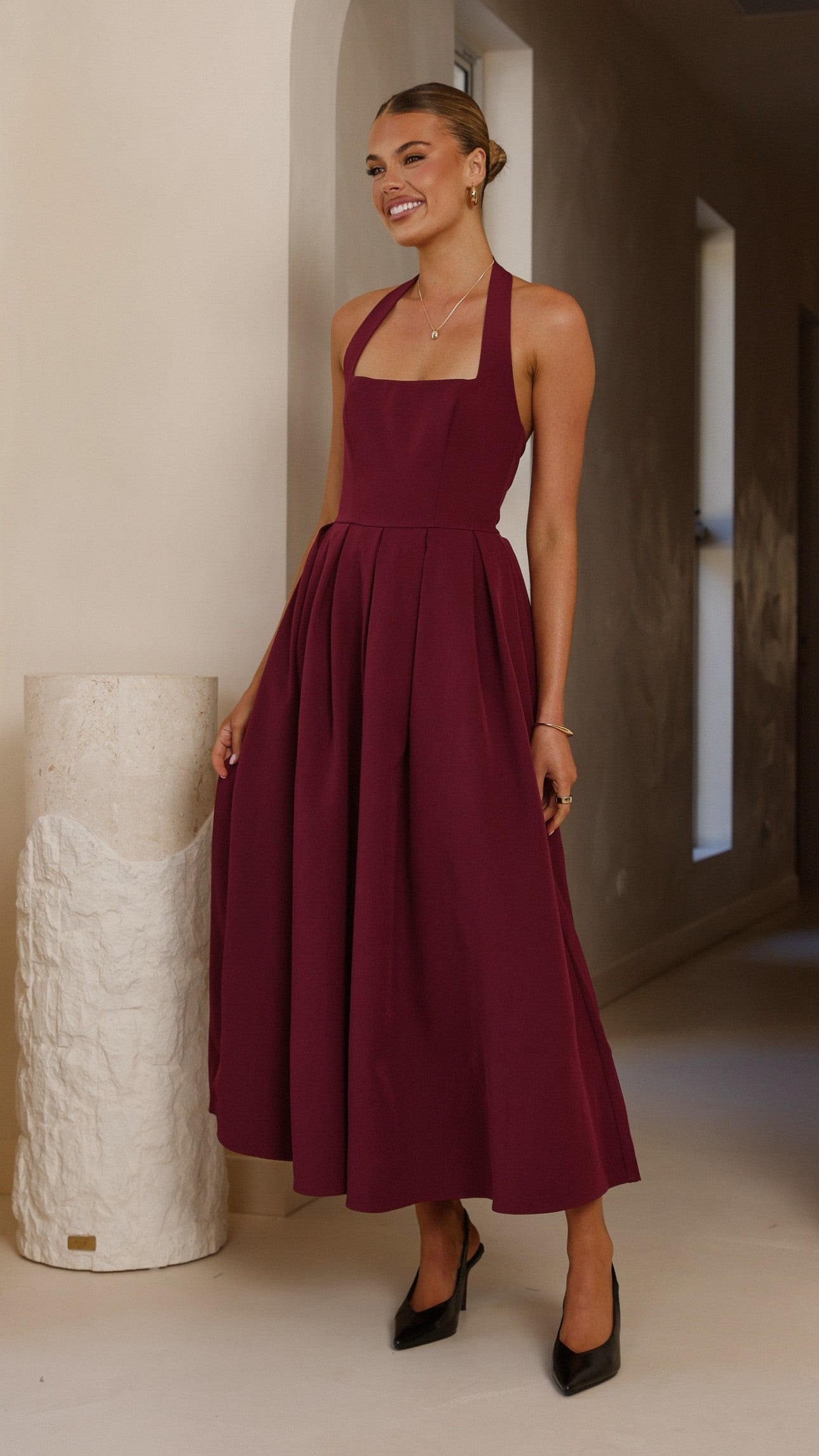 Elegant Kristen Maxi Dress in Wine Red - Perfect for Weddings, Parties & Evening Events | Flowy Long Dress for Women