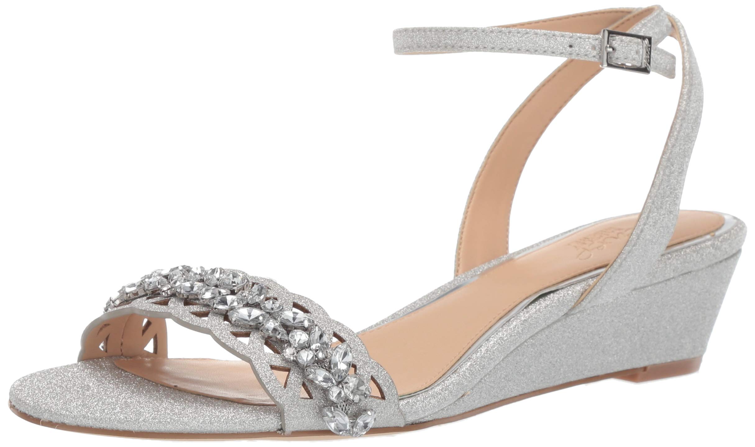 Badgley Mischka Women's Kindle Glitter Sandals - Gold Evening Shoes for Weddings & Parties, Size 8.5 M US