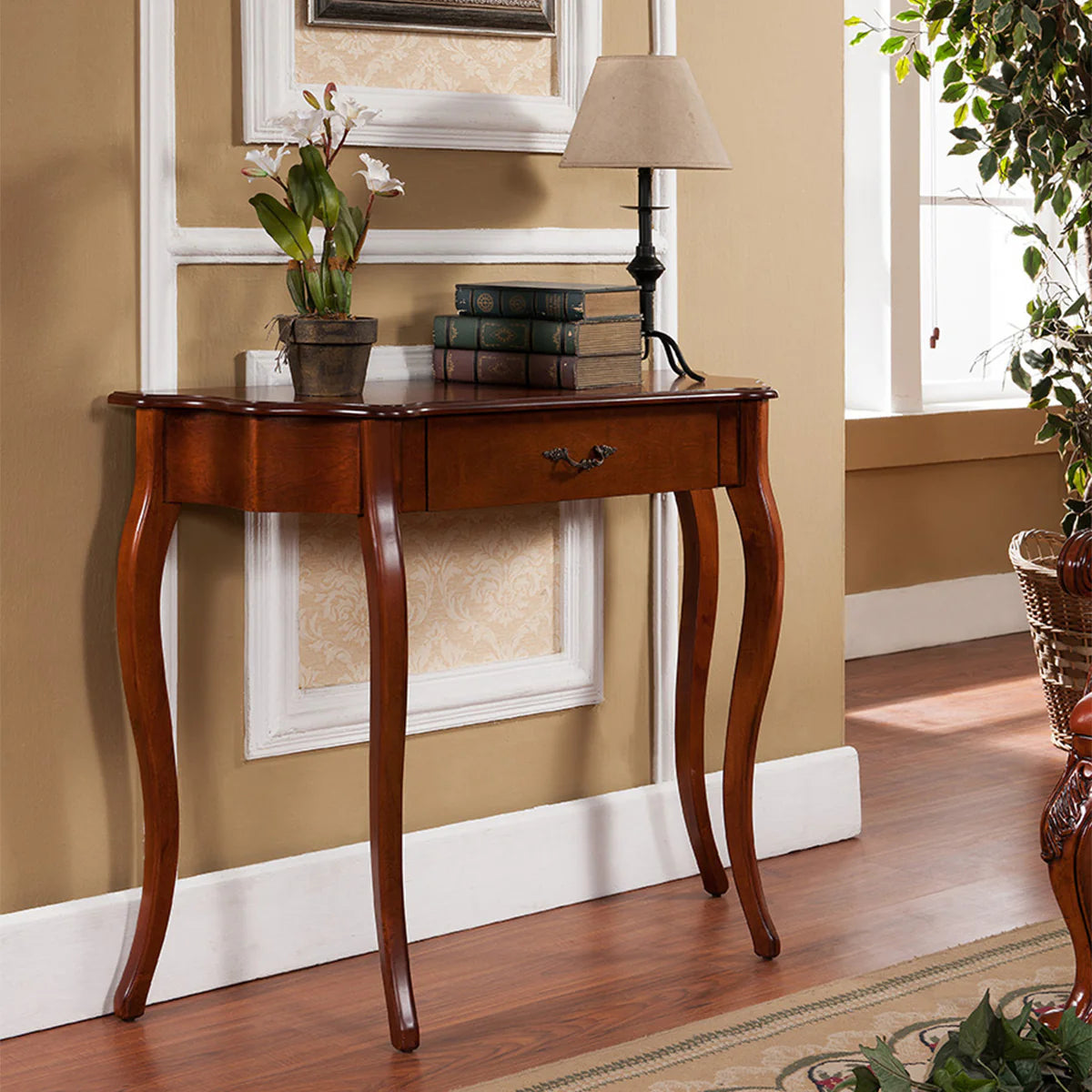 Elegant Curved Console Table with Cherry Finish - Perfect for Entryway, Living Room & Hallway Decor | All Things Cedar
