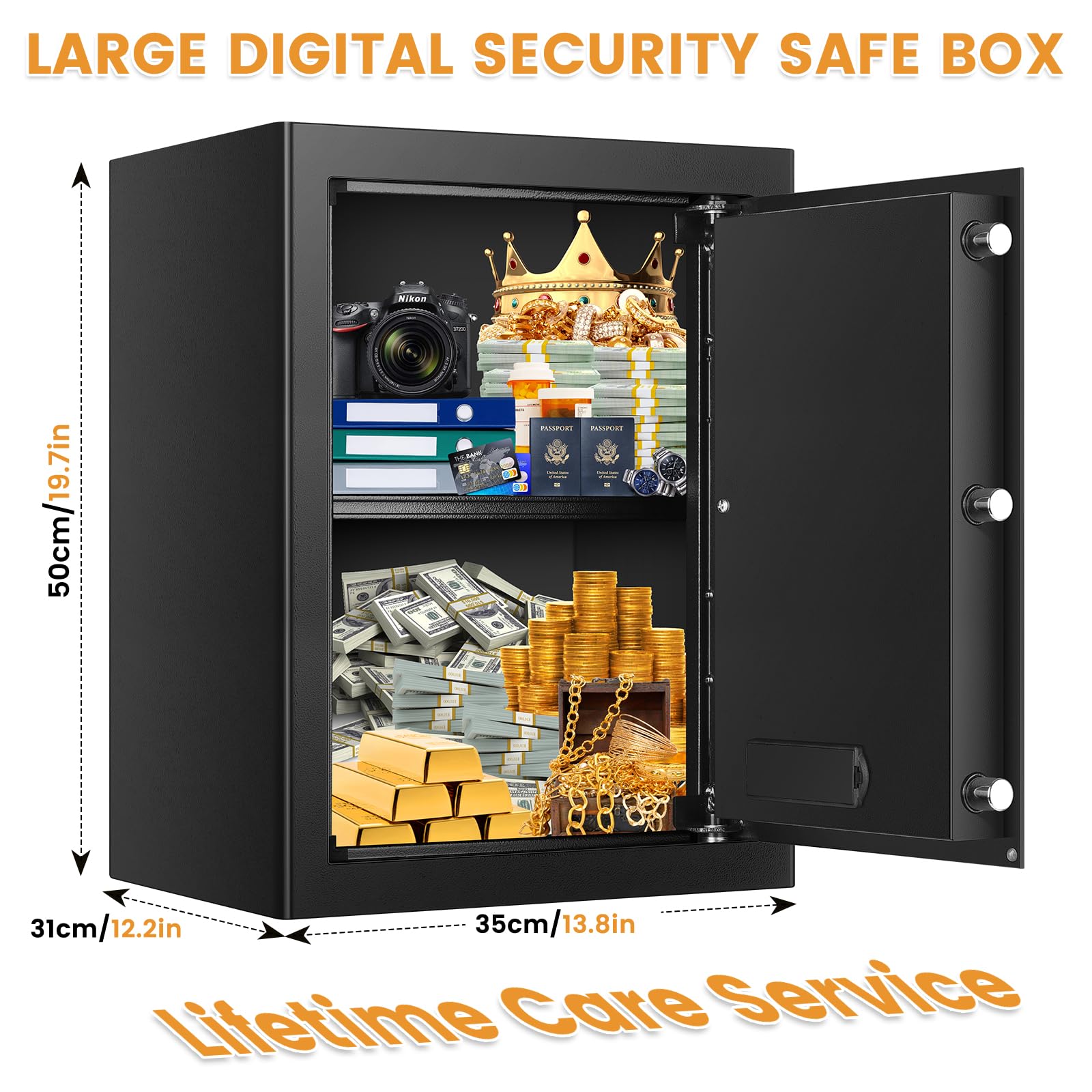 3.4 Cuft Fireproof and Waterproof Digital Safe Box for Home - Anti-Theft Security Safe with Electronic Keypad, Mute Mode & Alarm System - Ideal for Storing Jewelry, Cash, Documents, and Medicine (Home/Office/Bank Use)
