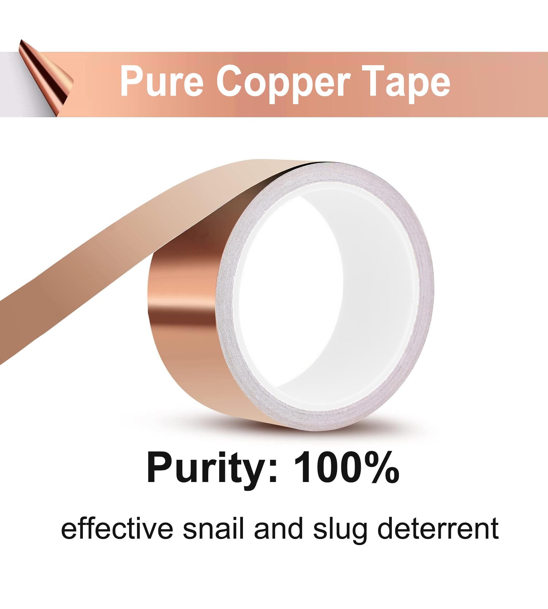 2.4In × 66FT Copper Tape for Slugs and Snails Barrier - 100% Pure Copper Foil Tape for EMI RF Shielding, Guitar Repairs, Stained Glass & Soldering (22 Yards) - Garden Pest Control & Electronics Protection