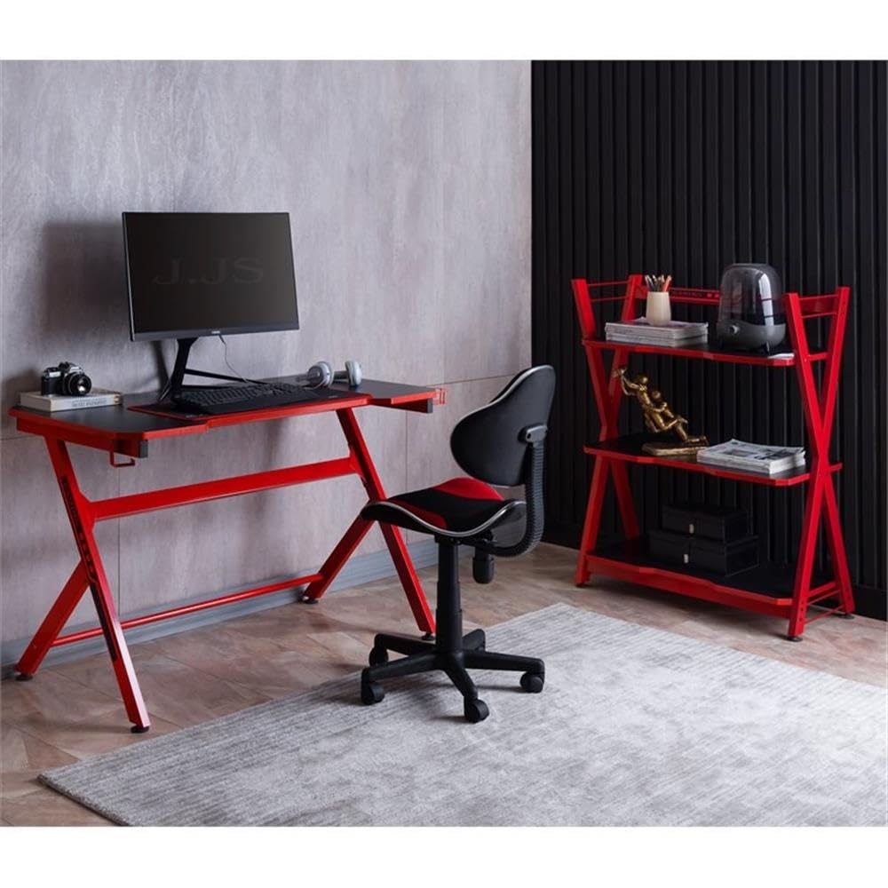 JJS 3-Tier Gaming Console Storage Shelf - Modern Open Bookcase Rack for PS5, Xbox & Nintendo Switch - Display Stand for Speakers, Figures & Plants - Perfect for Gaming Room & Home Office Setup (Red)