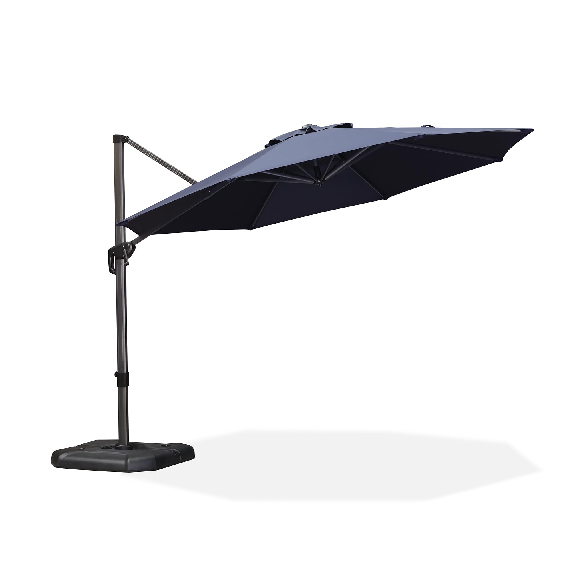 PURPLE LEAF 11FT Outdoor Cantilever Umbrella with Base - 360° Rotating Aluminum Offset Patio Umbrella for Pool, Deck & Garden - Navy Blue Sun Shade for Outdoor Relaxation & Entertaining