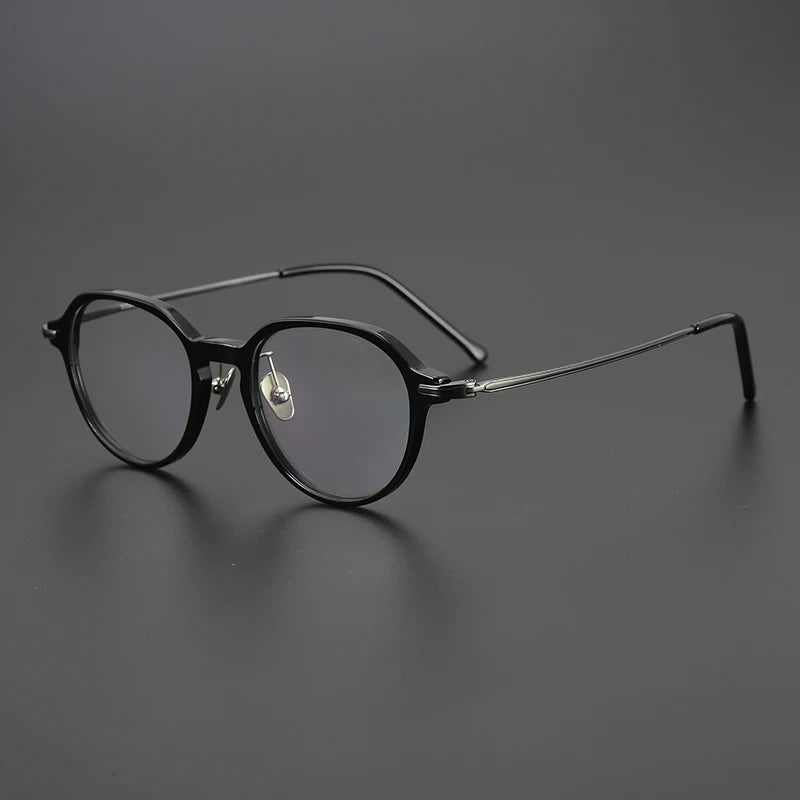 Unisex Black Titanium Acetate Full Rim Flat Top Oval Eyeglasses Frame 19834 | Lightweight & Durable | Perfect for Work, Reading & Fashion Accessories