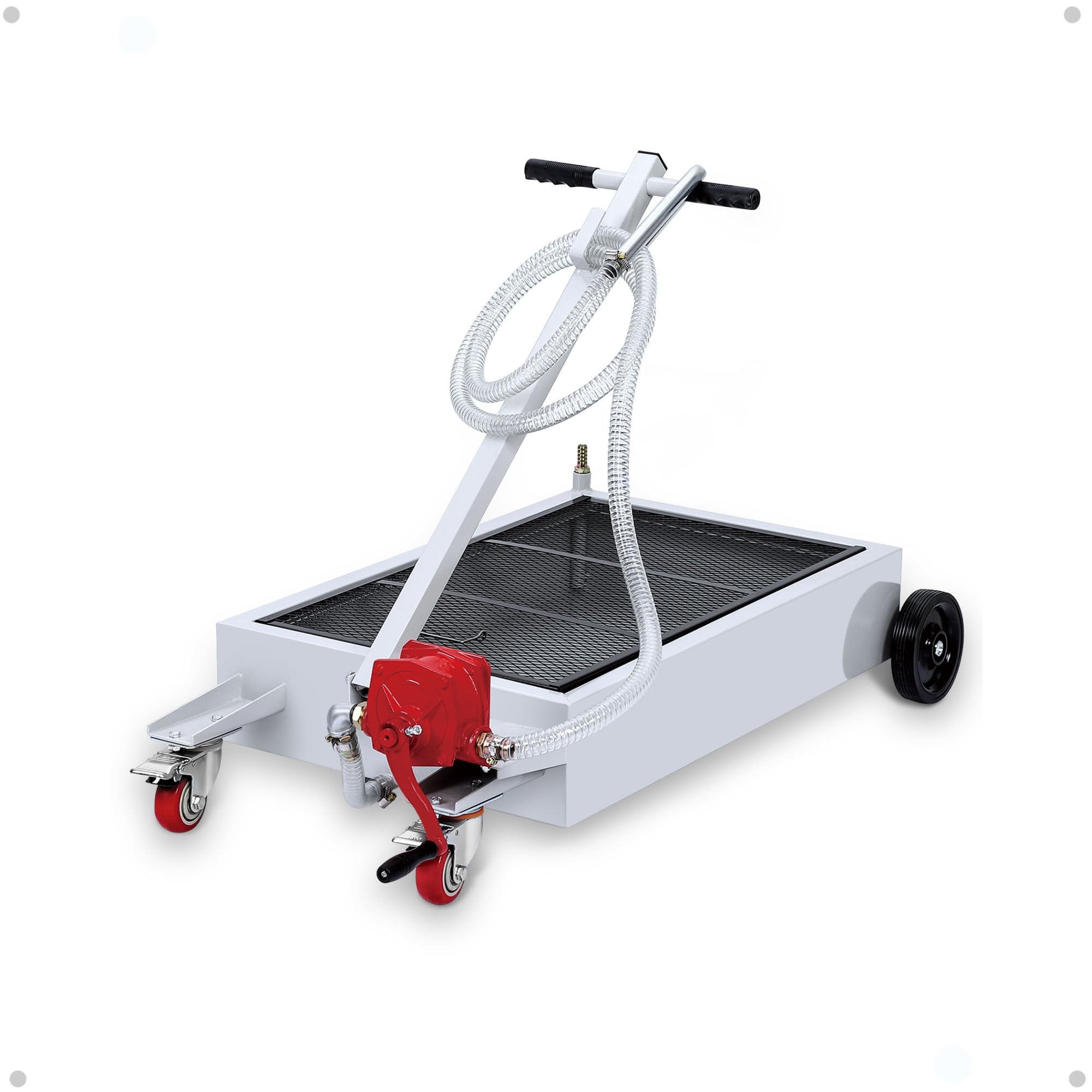 15 Gallon Oil Drain Pan with Pump & 8 Ft Hose - Heavy Duty Metal Oil Change Cart with T-Folding Handle & Low Profile Wheels for Trucks, Cars, SUVs - Perfect for DIY Oil Changes & Garage Maintenance
