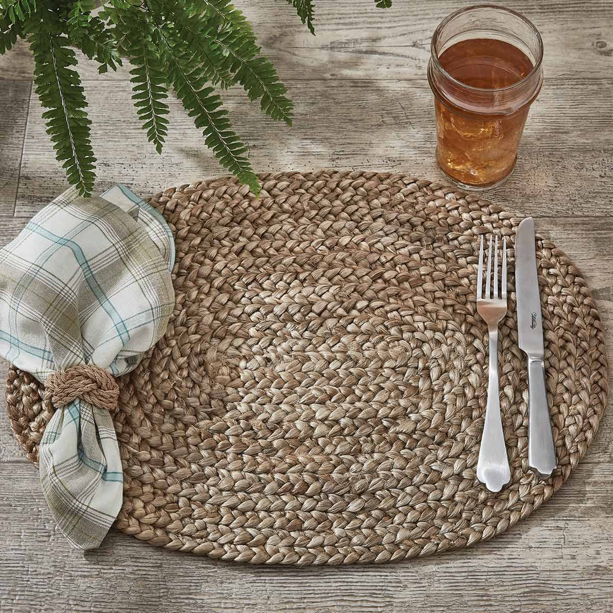 Eco-Friendly Braided Jute Oval Placemats Set of 6 - Natural Rustic Table Decor for Dining, Kitchen, or Farmhouse Style - Perfect for Thanksgiving, Christmas, and Everyday Use