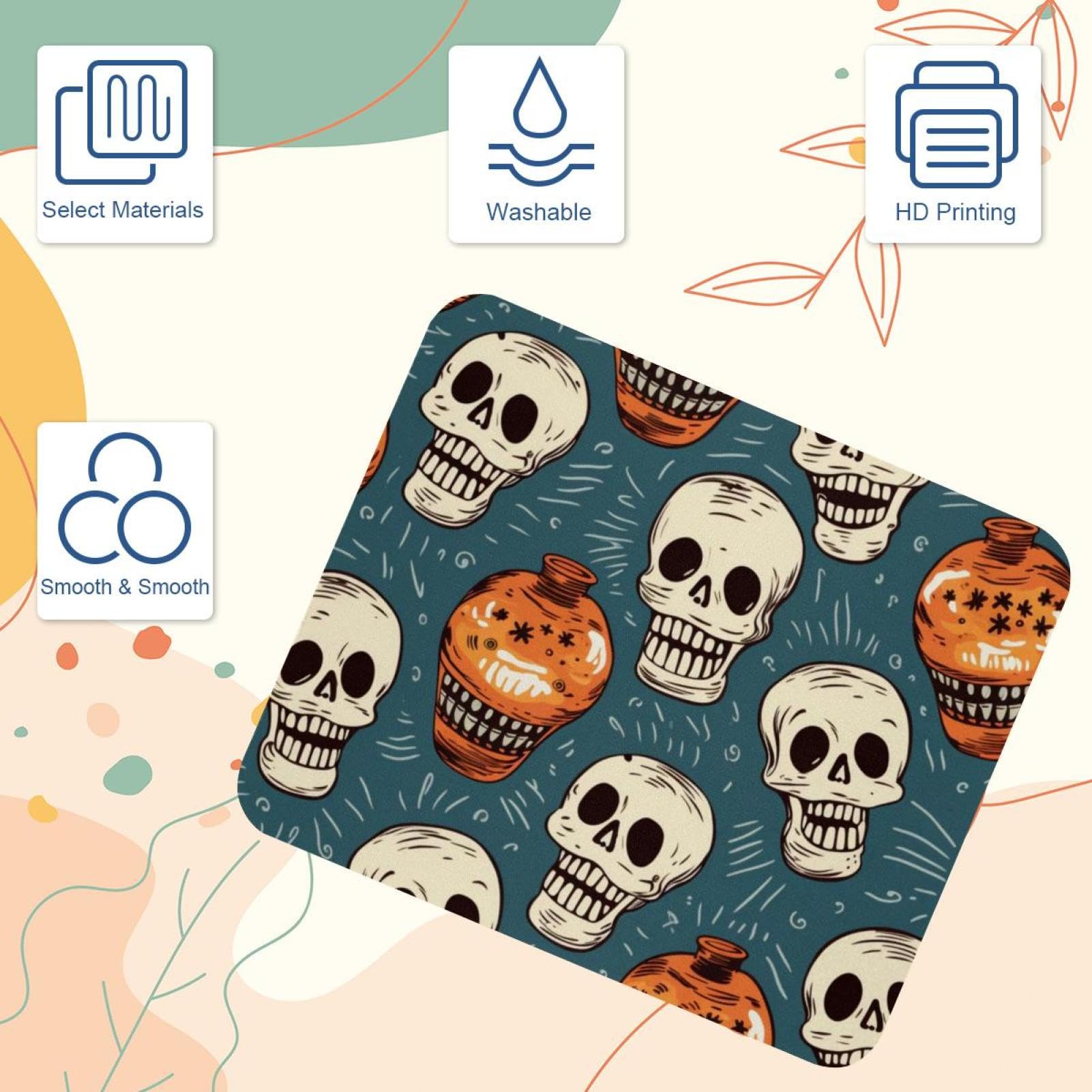 Skull Bowling Square Mouse Pad - Non-Slip Rubber Base Gaming & Office Mouse Mat for Laptop, Computer, Home & School Use (8.3