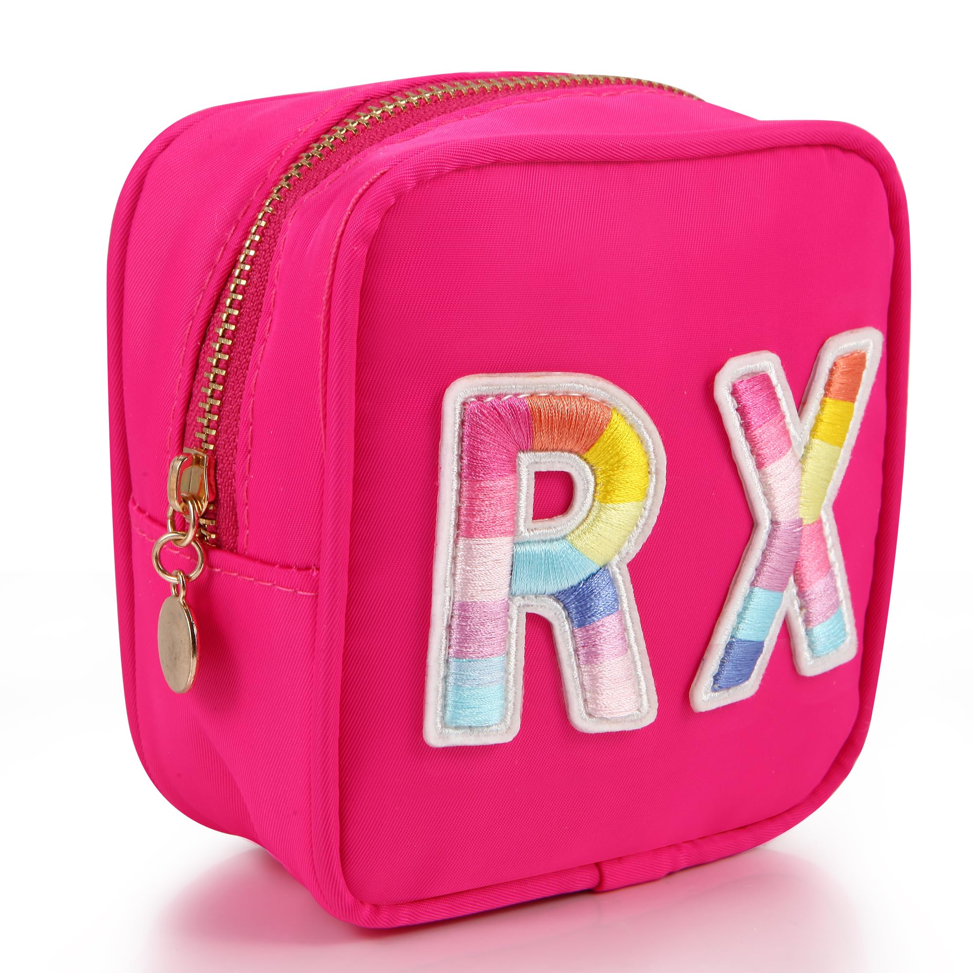 Personalized Embroidered Alphabet Medicine Bag for Women & Girls - Zippered Nylon Travel Pouch for Vitamins, Makeup & Essentials (Rose) - Perfect for Daily Organizer, Travel & Gym Accessories