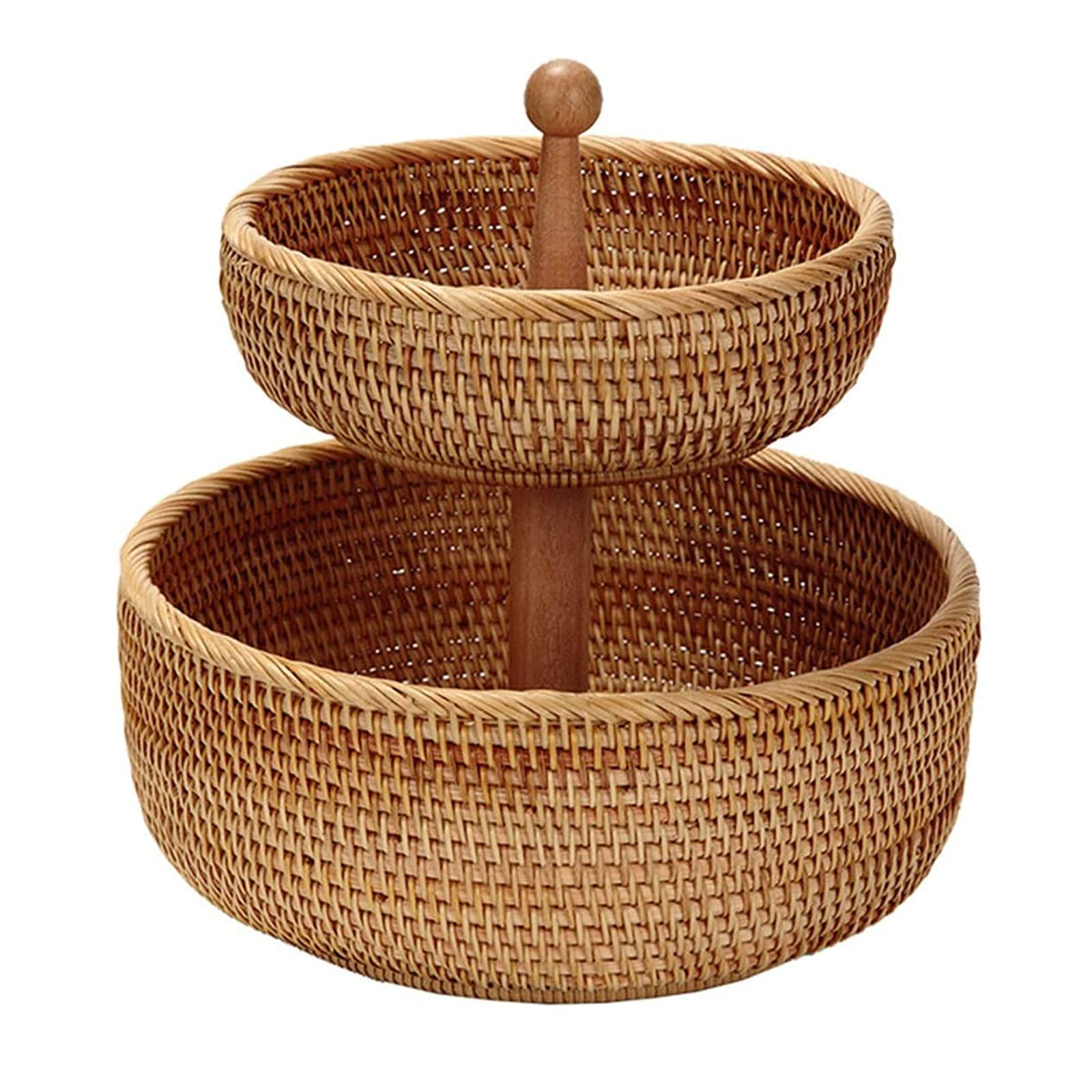 DYPXG Vintage Bamboo Fruit Basket - Natural Rattan Wicker Bowl for Kitchen Storage, Serving Snacks, Bread & Keys | Small to Large Decorative Basket for Countertop, Dining Table & Pantry Organization