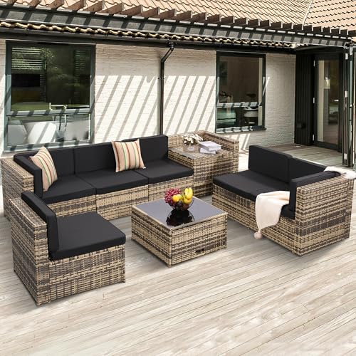 Natural Color Rattan With Black Cushion