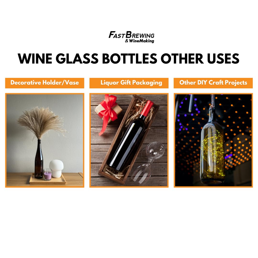 Premium 750ml Blue Bordeaux Wine Bottles (Pack of 6) - Flint Flat-Bottomed Glass Bottles for Home Winemaking, Storage & Gifts - Ideal for DIY Wine Kits, Vinegar Brewing & Decorative Display