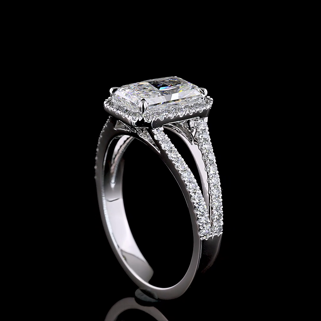 2.16 Carat Lab Grown Radiant Cut E VS1 Diamond Engagement Ring in 14K White Gold with Hidden Halo - Perfect for Proposals, Weddings & Anniversary Gifts