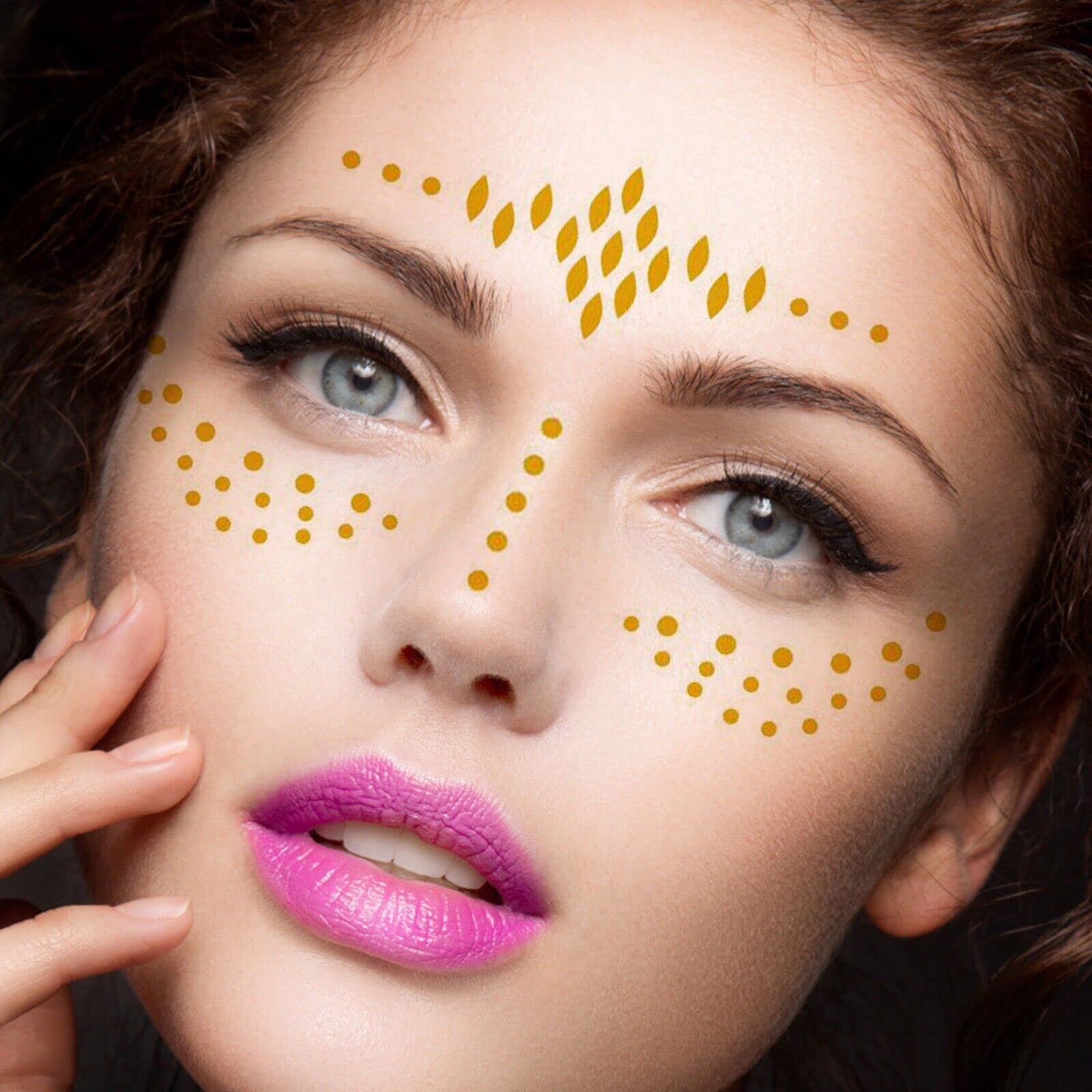 Golden Round Face Temporary Tattoos - Easy to Apply & Remove, Natural Look, Long Lasting | Perfect for Festivals, Cosplay, Halloween & Costume Parties