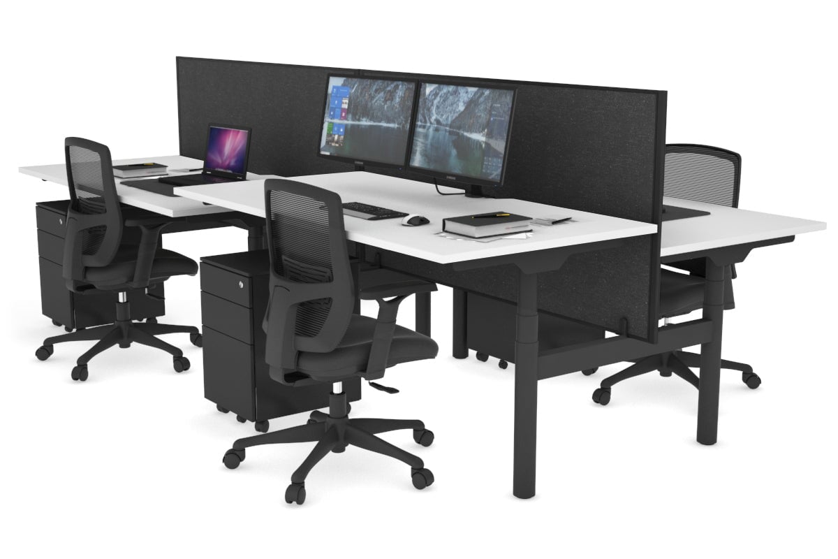 Flexi Premium 4-Person Height Adjustable H Bench Workstation - Black Frame (1600L x 800W) with Cable Management | Ideal for Office, Coworking Spaces & Home Workstations