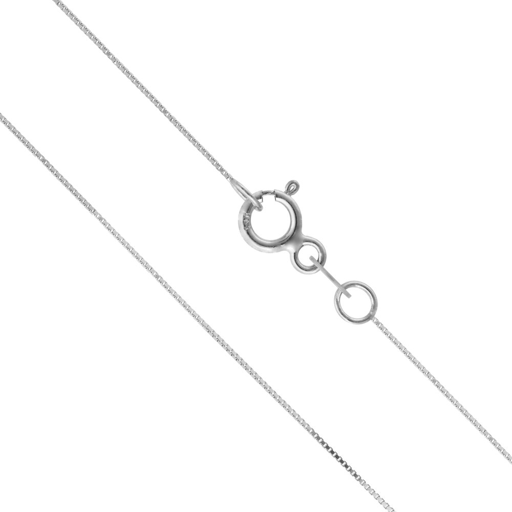 14K Solid White Gold Box Chain Necklace for Women & Men - 0.5mm or 1mm Width, 16