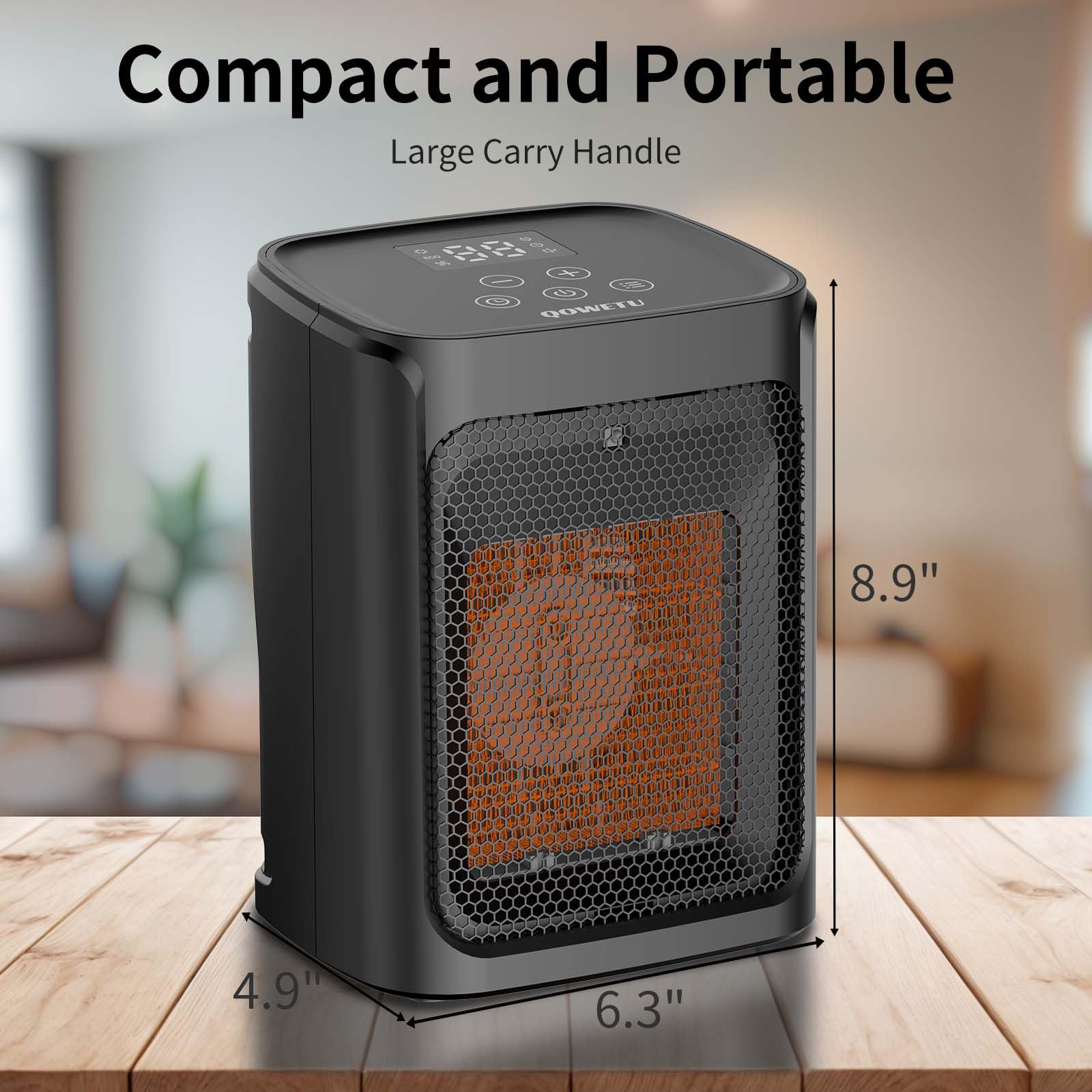 Compact Ceramic Space Heater with 4 Heat Settings & Fast Heating - Overheat & Tip-Over Protection, Auto Shut-Off Timer - Perfect for Bedroom, Office & Small Rooms (White)
