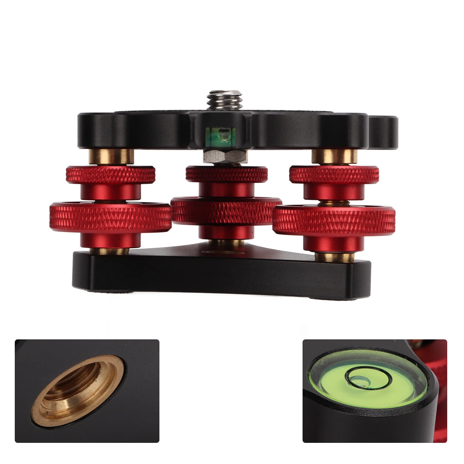 LP-64 Camera Tripod Leveling Base - Black Triple Wheel Leveler with Bubble Level, Durable Anodized Aluminum Alloy for DSLR/SLR Ball Heads | Perfect for Outdoor Photography, Studio Shoots & Travel Vlogging