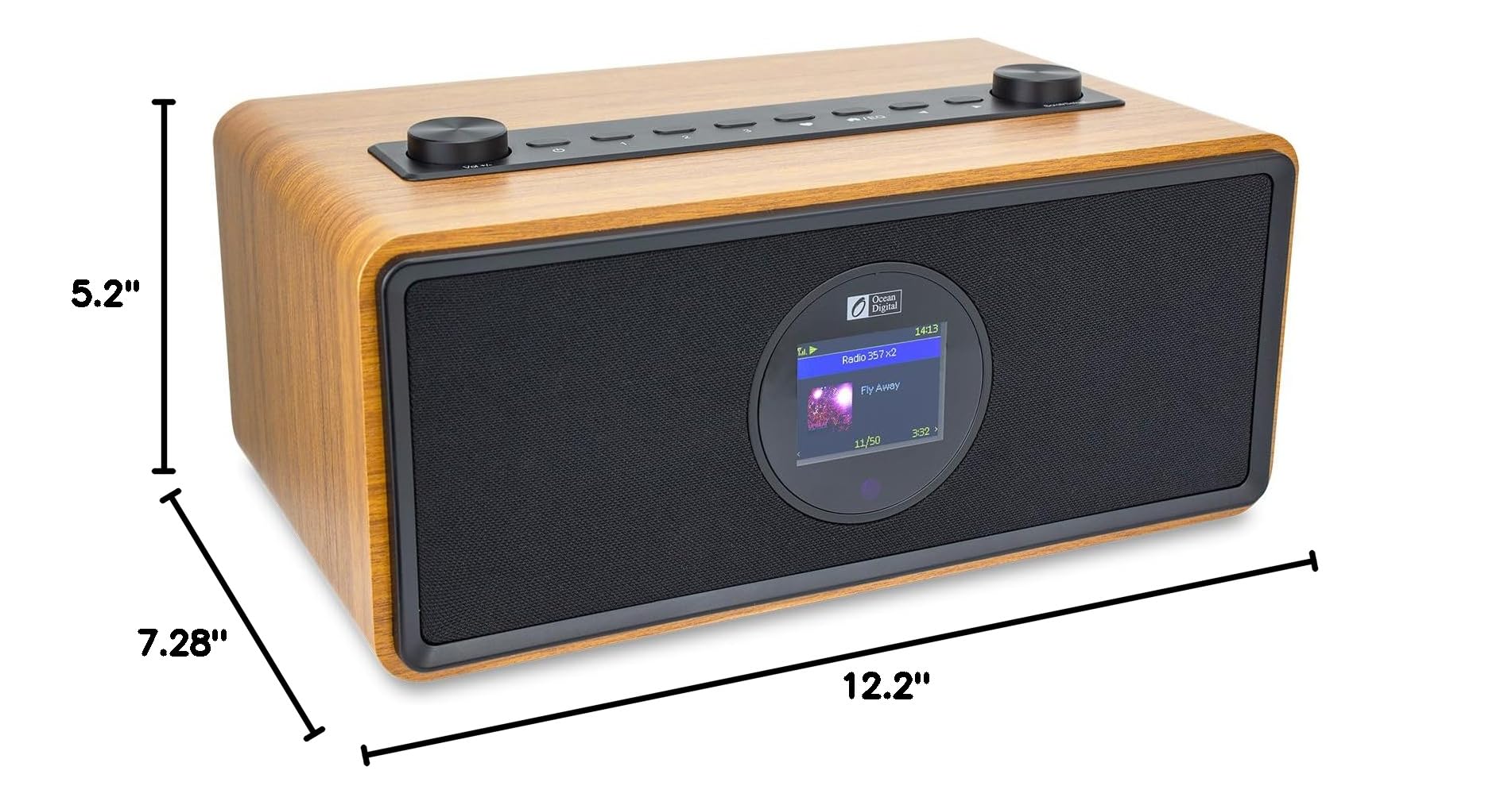 Ocean Digital WR-860 FM/Wi-Fi Internet Radio with Stereo Speakers - Alarm Clock, Sleep Timer, Aux Input & Line Out - 2.4