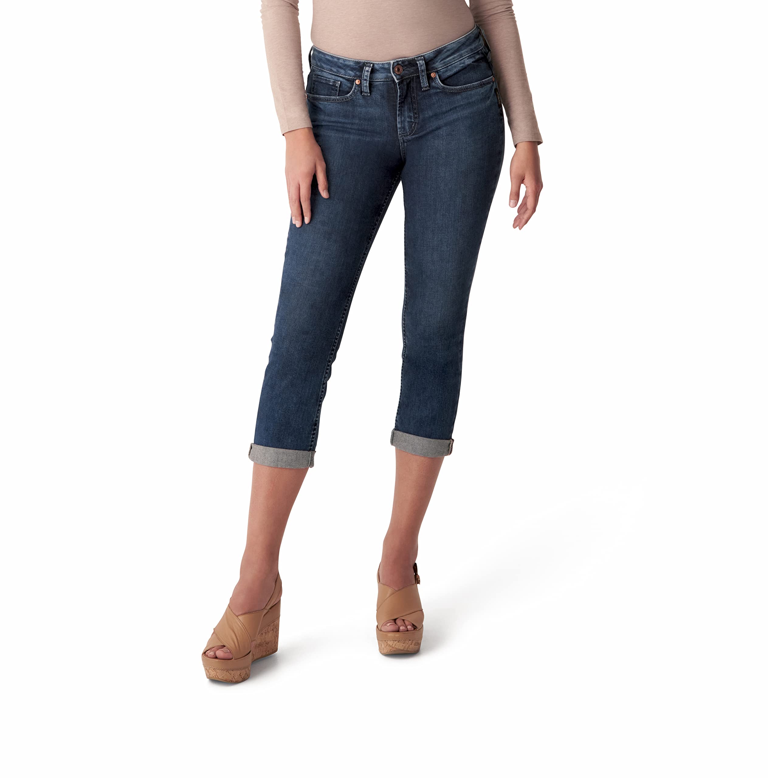 Silver Jeans Co. Women's Suki Mid Rise Capri Jeans - Comfortable Stretch Denim Pants for Casual Wear & Summer Outfits | Perfect for Daily Use, Shopping, and Weekend Getaways