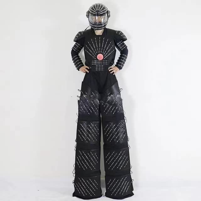 LED Robot Suit Costume with Jacket & Helmet - Futuristic Light-Up Stilt Walker Outfit for Cosplay, Halloween, and Rave Parties