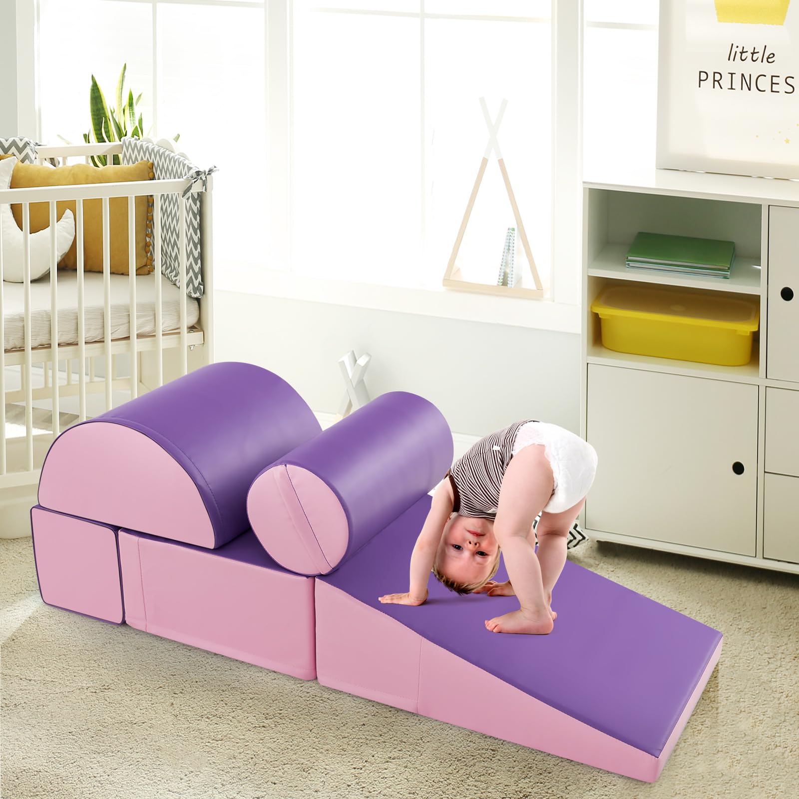 Costzon 5-Piece Soft Foam Climbing Toys for Toddlers & Infants - Waterproof Indoor Play Structures for Child Development, Preschool Baby Climbers (Pink & Purple) - Perfect for Home Playrooms, Daycare Centers & Early Learning Activities